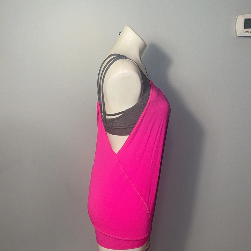 Lululemon ladies Hot Pink and Gray No Limits Sports Bra with attached tank